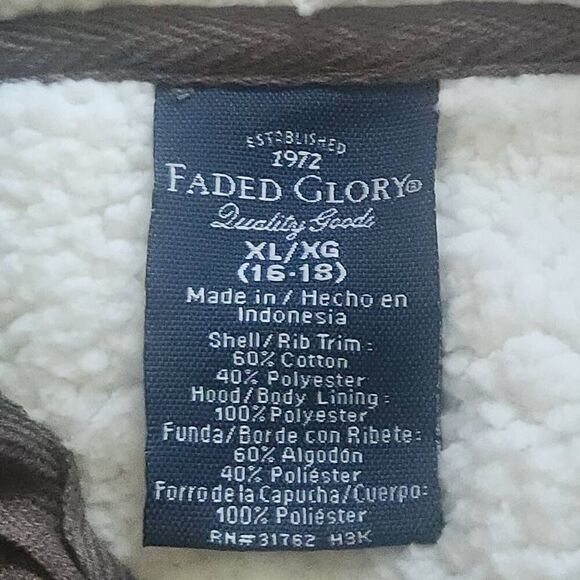 034 Faded Glory NWT brown hoodie with cream sherpa lining - Picture 4 of 8